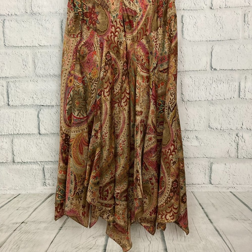 Lauren Ralph Lauren Paisley Silk Dress Size 12 Sleeveless Scarf Hem V-neck Boho - Picture 8 of 10